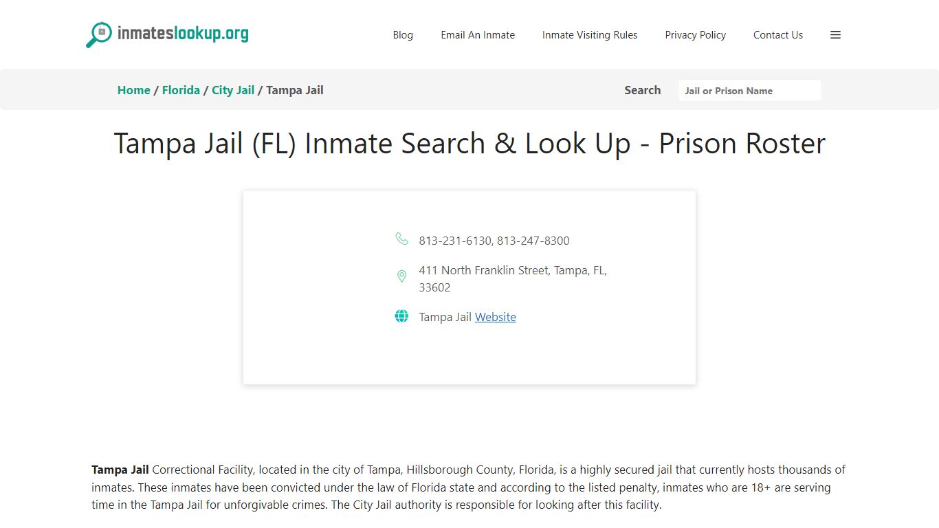 Tampa Jail (FL) Inmate Search & Look Up - Prison Roster